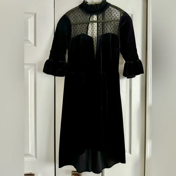 ASOS | Dresses | Asos Velvet Mini Dress With Dot Mesh Panels High Collar  Neck And Open Back | Poshmark